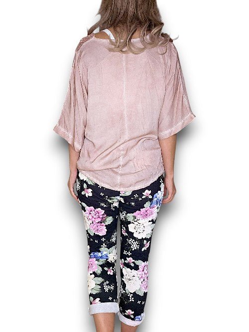 HELGA MAY_CORNELIA COTTON JOGGER JERSEY WAIST BOUQUET BLACK _ CORNELIA COTTON JOGGER JERSEY WAIST BOUQUET BLACK _ Ebony Boutique NZ