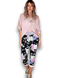 HELGA MAY_CORNELIA COTTON JOGGER JERSEY WAIST BOUQUET BLACK _ CORNELIA COTTON JOGGER JERSEY WAIST BOUQUET BLACK _ Ebony Boutique NZ