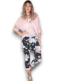 HELGA MAY_CORNELIA COTTON JOGGER JERSEY WAIST BOUQUET BLACK _ CORNELIA COTTON JOGGER JERSEY WAIST BOUQUET BLACK _ Ebony Boutique NZ