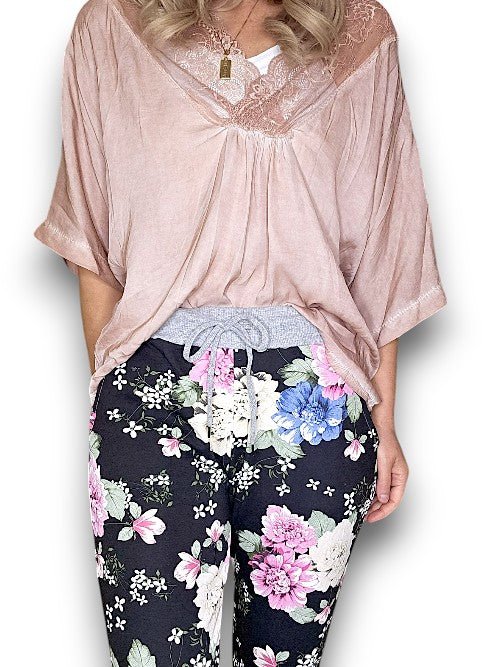 HELGA MAY_CORNELIA COTTON JOGGER JERSEY WAIST BOUQUET BLACK _ CORNELIA COTTON JOGGER JERSEY WAIST BOUQUET BLACK _ Ebony Boutique NZ