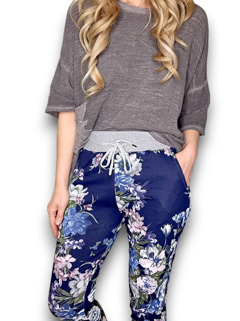 HELGA MAY_CORNELIA COTTON JOGGERS BOUQUET NAVY _ CORNELIA COTTON JOGGERS BOUQUET NAVY _ Ebony Boutique NZ