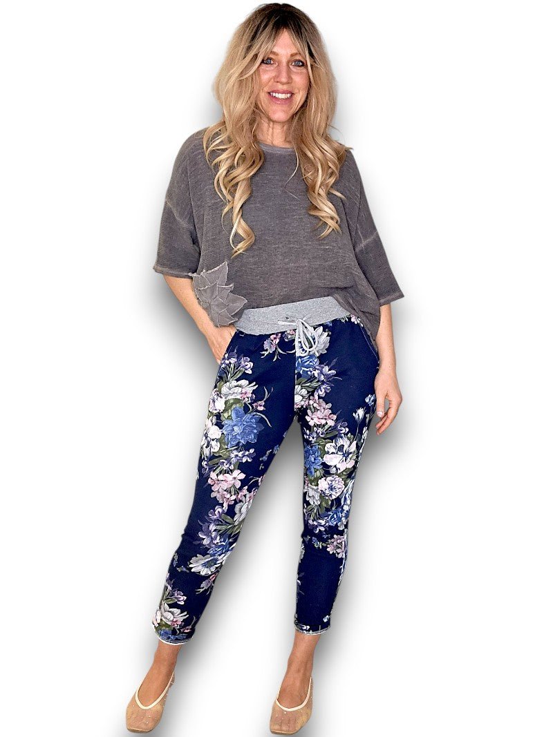 HELGA MAY_CORNELIA COTTON JOGGERS BOUQUET NAVY _ CORNELIA COTTON JOGGERS BOUQUET NAVY _ Ebony Boutique NZ