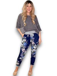 HELGA MAY_CORNELIA COTTON JOGGERS BOUQUET NAVY _ CORNELIA COTTON JOGGERS BOUQUET NAVY _ Ebony Boutique NZ