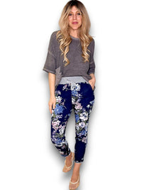 HELGA MAY_CORNELIA COTTON JOGGERS BOUQUET NAVY _ CORNELIA COTTON JOGGERS BOUQUET NAVY _ Ebony Boutique NZ