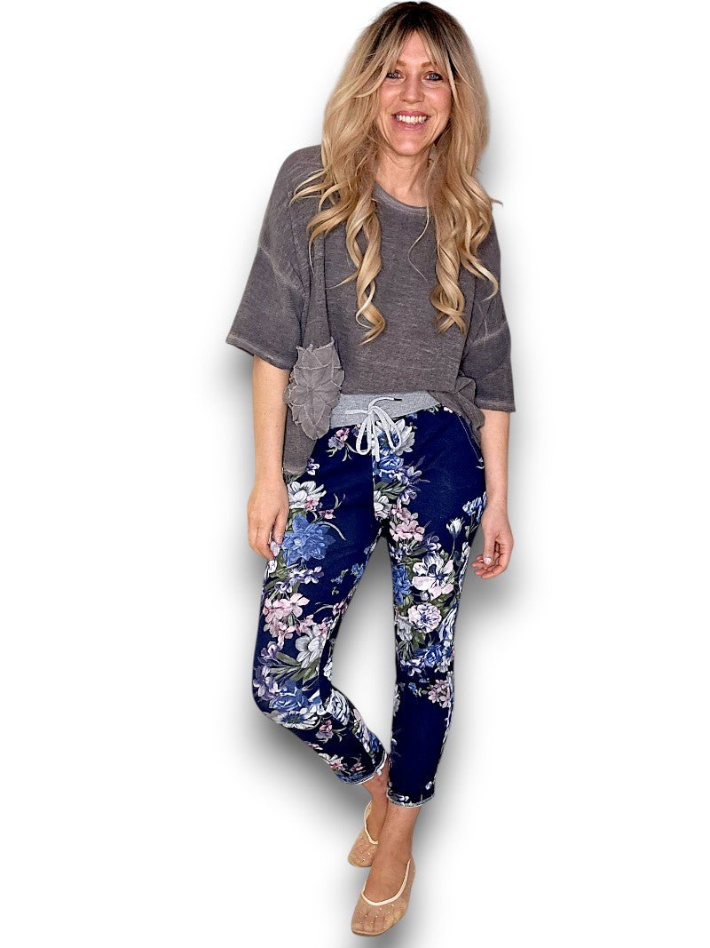 HELGA MAY_CORNELIA COTTON JOGGERS BOUQUET NAVY _ CORNELIA COTTON JOGGERS BOUQUET NAVY _ Ebony Boutique NZ