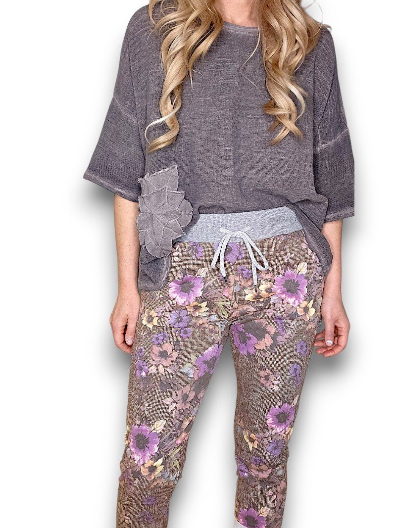 HELGA MAY_CORNELIA COTTON JOGGERS FLORAL HOUNDSTOOTH _ CORNELIA COTTON JOGGERS FLORAL HOUNDSTOOTH _ Ebony Boutique NZ