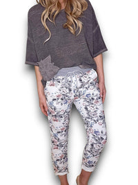 HELGA MAY_CORNELIA COTTON JOGGERS ROSE BOUQUET WHITE _ CORNELIA COTTON JOGGERS ROSE BOUQUET WHITE _ Ebony Boutique NZ