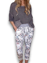 HELGA MAY_CORNELIA COTTON JOGGERS ROSE BOUQUET WHITE _ CORNELIA COTTON JOGGERS ROSE BOUQUET WHITE _ Ebony Boutique NZ