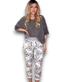 HELGA MAY_CORNELIA COTTON JOGGERS ROSE BOUQUET WHITE _ CORNELIA COTTON JOGGERS ROSE BOUQUET WHITE _ Ebony Boutique NZ