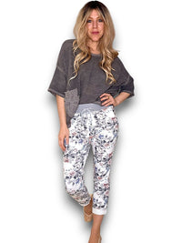 HELGA MAY_CORNELIA COTTON JOGGERS ROSE BOUQUET WHITE _ CORNELIA COTTON JOGGERS ROSE BOUQUET WHITE _ Ebony Boutique NZ