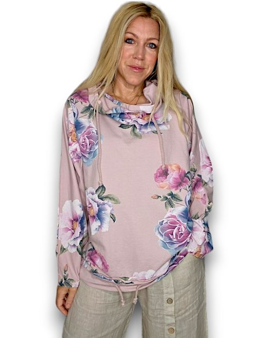 HELGA MAY_COTTON HOODIE PEONY OMBRE BABY PINK _ COTTON HOODIE PEONY OMBRE BABY PINK _ Ebony Boutique NZ