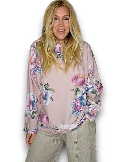 HELGA MAY_COTTON HOODIE PEONY OMBRE BABY PINK _ COTTON HOODIE PEONY OMBRE BABY PINK _ Ebony Boutique NZ