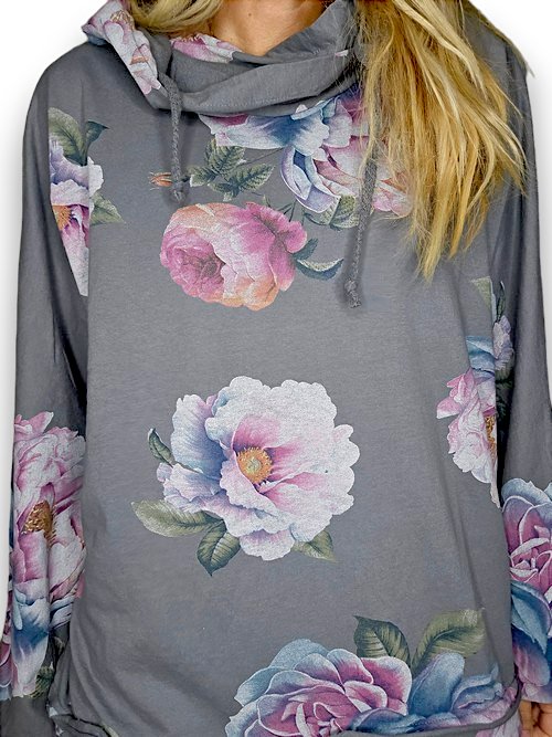 HELGA MAY_COTTON HOODIE PEONY OMBRE GREY _ COTTON HOODIE PEONY OMBRE GREY _ Ebony Boutique NZ