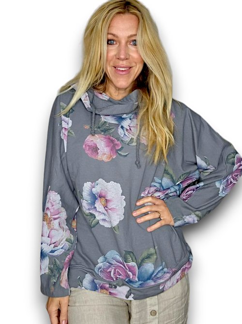 HELGA MAY_COTTON HOODIE PEONY OMBRE GREY _ COTTON HOODIE PEONY OMBRE GREY _ Ebony Boutique NZ