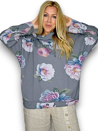 HELGA MAY_COTTON HOODIE PEONY OMBRE GREY _ COTTON HOODIE PEONY OMBRE GREY _ Ebony Boutique NZ