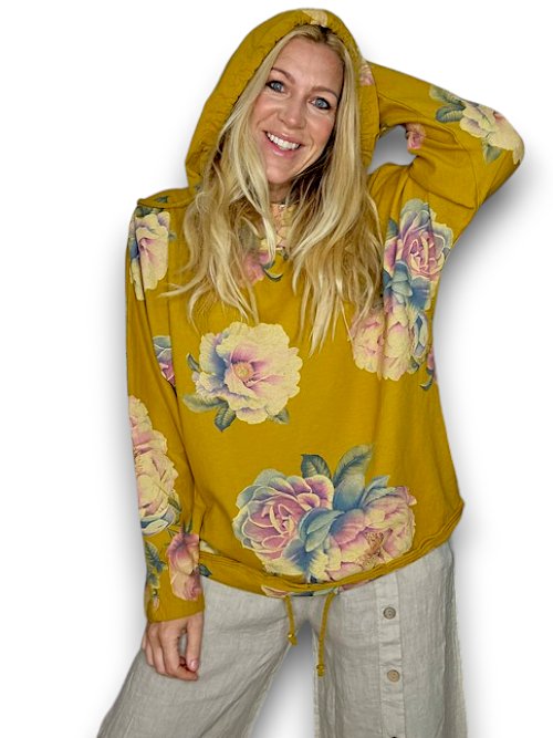 HELGA MAY_COTTON HOODIE PEONY OMBRE MUSTARD _ COTTON HOODIE PEONY OMBRE MUSTARD _ Ebony Boutique NZ