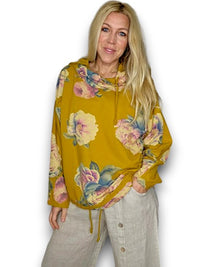 HELGA MAY_COTTON HOODIE PEONY OMBRE MUSTARD _ COTTON HOODIE PEONY OMBRE MUSTARD _ Ebony Boutique NZ