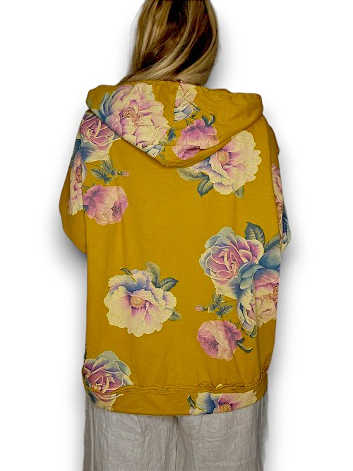 HELGA MAY_COTTON HOODIE PEONY OMBRE MUSTARD _ COTTON HOODIE PEONY OMBRE MUSTARD _ Ebony Boutique NZ