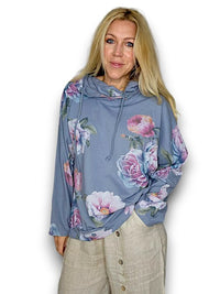 HELGA MAY_COTTON HOODIE PEONY OMBRE PETROL _ COTTON HOODIE PEONY OMBRE PETROL _ Ebony Boutique NZ