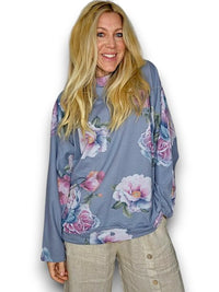 HELGA MAY_COTTON HOODIE PEONY OMBRE PETROL _ COTTON HOODIE PEONY OMBRE PETROL _ Ebony Boutique NZ