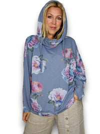 HELGA MAY_COTTON HOODIE PEONY OMBRE PETROL _ COTTON HOODIE PEONY OMBRE PETROL _ Ebony Boutique NZ