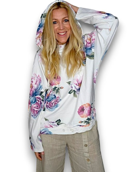 HELGA MAY_COTTON HOODIE PEONY OMBRE WHITE _ COTTON HOODIE PEONY OMBRE WHITE _ Ebony Boutique NZ