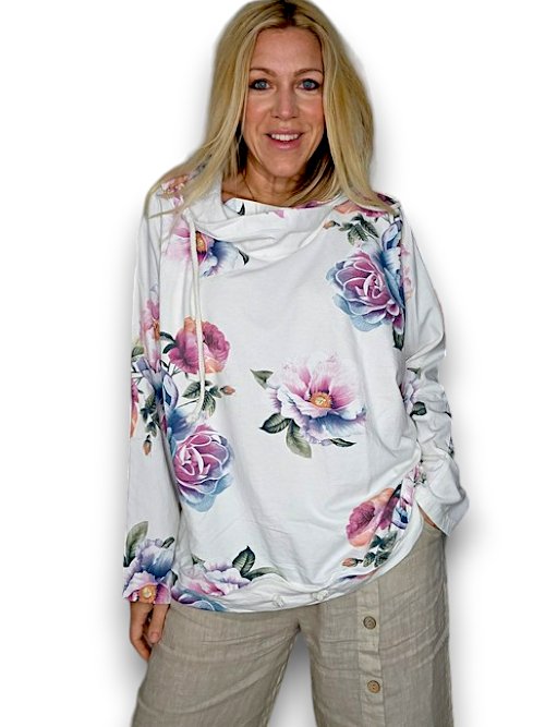 HELGA MAY_COTTON HOODIE PEONY OMBRE WHITE _ COTTON HOODIE PEONY OMBRE WHITE _ Ebony Boutique NZ