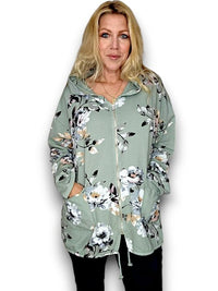 HELGA MAY_COTTON ZIP HOODIE BLOSSOM LIGHT SAGE _ COTTON ZIP HOODIE BLOSSOM LIGHT SAGE _ Ebony Boutique NZ