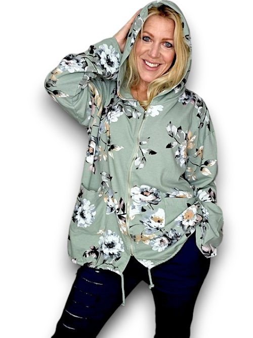 HELGA MAY_COTTON ZIP HOODIE BLOSSOM LIGHT SAGE _ COTTON ZIP HOODIE BLOSSOM LIGHT SAGE _ Ebony Boutique NZ