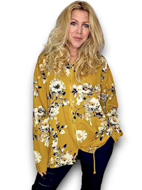 HELGA MAY_COTTON ZIP HOODIE BLOSSOM MUSTARD _ COTTON ZIP HOODIE BLOSSOM MUSTARD _ Ebony Boutique NZ