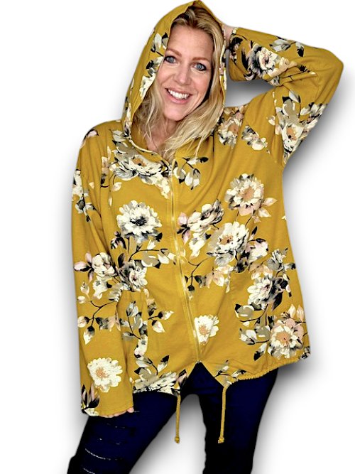 HELGA MAY_COTTON ZIP HOODIE BLOSSOM MUSTARD _ COTTON ZIP HOODIE BLOSSOM MUSTARD _ Ebony Boutique NZ