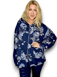 HELGA MAY_COTTON ZIP HOODIE BLOSSOM NAVY _ COTTON ZIP HOODIE BLOSSOM NAVY _ Ebony Boutique NZ