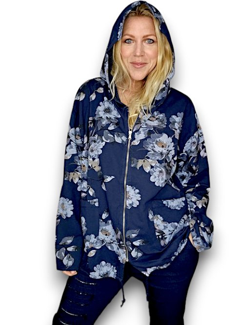 HELGA MAY_COTTON ZIP HOODIE BLOSSOM NAVY _ COTTON ZIP HOODIE BLOSSOM NAVY _ Ebony Boutique NZ