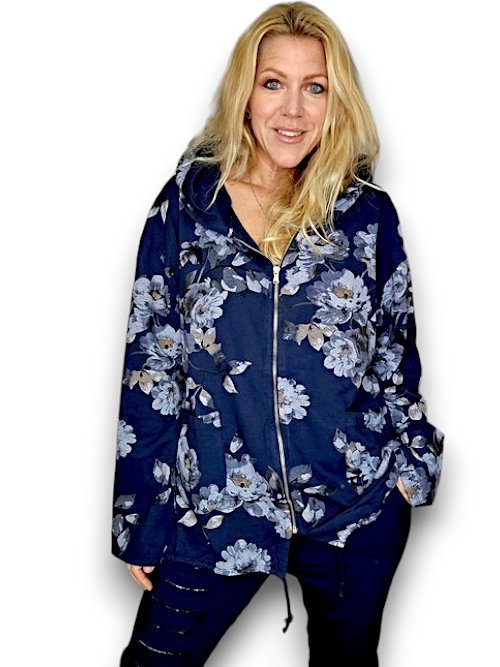 HELGA MAY_COTTON ZIP HOODIE BLOSSOM NAVY _ COTTON ZIP HOODIE BLOSSOM NAVY _ Ebony Boutique NZ