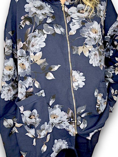 HELGA MAY_COTTON ZIP HOODIE BLOSSOM NAVY _ COTTON ZIP HOODIE BLOSSOM NAVY _ Ebony Boutique NZ