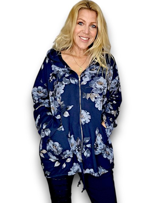 HELGA MAY_COTTON ZIP HOODIE BLOSSOM NAVY _ COTTON ZIP HOODIE BLOSSOM NAVY _ Ebony Boutique NZ