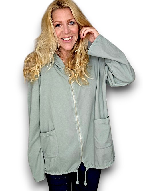 HELGA MAY_COTTON ZIP HOODIE LIGHT SAGE _ COTTON ZIP HOODIE LIGHT SAGE _ Ebony Boutique NZ