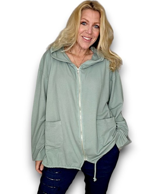 HELGA MAY_COTTON ZIP HOODIE LIGHT SAGE _ COTTON ZIP HOODIE LIGHT SAGE _ Ebony Boutique NZ