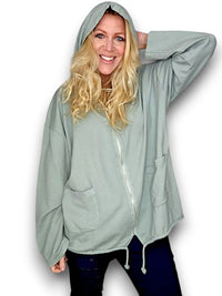HELGA MAY_COTTON ZIP HOODIE LIGHT SAGE _ COTTON ZIP HOODIE LIGHT SAGE _ Ebony Boutique NZ