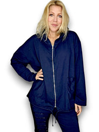 HELGA MAY_COTTON ZIP HOODIE NAVY _ COTTON ZIP HOODIE NAVY _ Ebony Boutique NZ