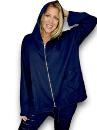 HELGA MAY_COTTON ZIP HOODIE NAVY _ COTTON ZIP HOODIE NAVY _ Ebony Boutique NZ