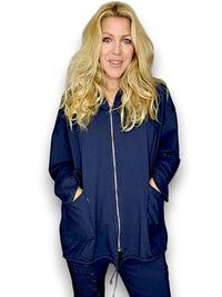 HELGA MAY_COTTON ZIP HOODIE NAVY _ COTTON ZIP HOODIE NAVY _ Ebony Boutique NZ