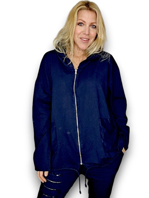 HELGA MAY_COTTON ZIP HOODIE NAVY _ COTTON ZIP HOODIE NAVY _ Ebony Boutique NZ