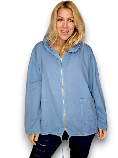 HELGA MAY_COTTON ZIP HOODIE PETROL _ COTTON ZIP HOODIE PETROL _ Ebony Boutique NZ