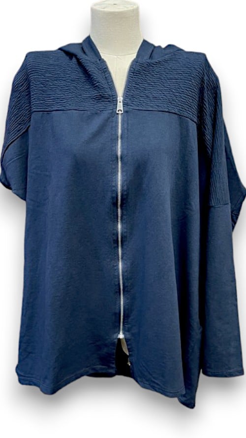 HELGA MAY_COTTON ZIP PATCHWORK HOODIE NAVY _ COTTON ZIP PATCHWORK HOODIE NAVY _ Ebony Boutique NZ