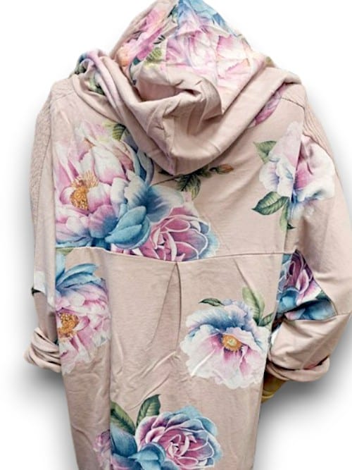 HELGA MAY_COTTON ZIP PATCHWORK HOODIE OMBRE BABY PINK _ COTTON ZIP PATCHWORK HOODIE OMBRE BABY PINK _ Ebony Boutique NZ