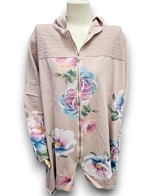 HELGA MAY_COTTON ZIP PATCHWORK HOODIE OMBRE BABY PINK _ COTTON ZIP PATCHWORK HOODIE OMBRE BABY PINK _ Ebony Boutique NZ