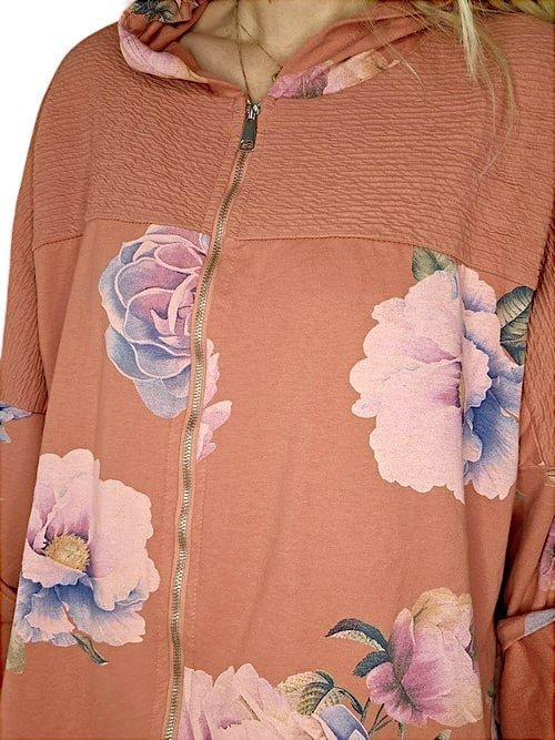 HELGA MAY_COTTON ZIP PATCHWORK HOODIE OMBRE FADED BRICK _ COTTON ZIP PATCHWORK HOODIE OMBRE FADED BRICK _ Ebony Boutique NZ