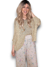 HELGA MAY_CREW NECK BOXY GOLD GLITTER KNIT _ CREW NECK BOXY GOLD GLITTER KNIT _ Ebony Boutique NZ