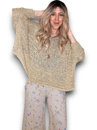 HELGA MAY_CREW NECK BOXY GOLD GLITTER KNIT _ CREW NECK BOXY GOLD GLITTER KNIT _ Ebony Boutique NZ